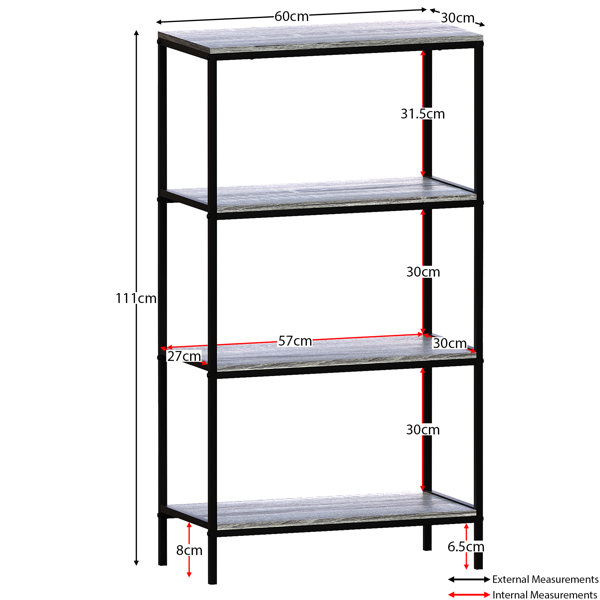 Borough Wharf Sylvie 4 Tier Industrial Style Bookcase Living Room